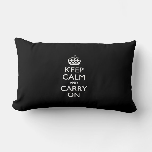 Keep Calm And Carry On Black Lumbar Pillow (Front)