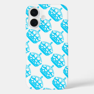 Keep Calm and Carry On Blue Crown on White iPhone 16 Case