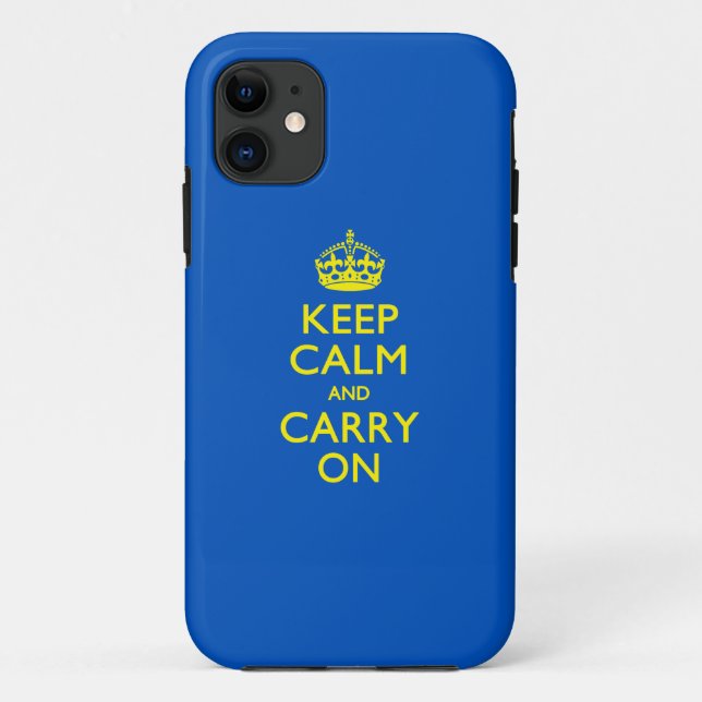 KEEP CALM AND CARRY ON Blue Decor Case-Mate iPhone Case (Back)