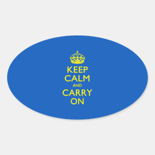 KEEP CALM AND CARRY ON Blue Oval Sticker