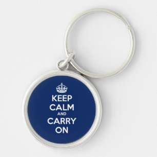 Keep Calm and Carry On Circle Keychain - Dk Blue