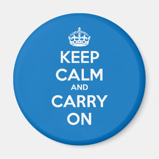 Keep Calm and Carry On Circle Magnet - Blue