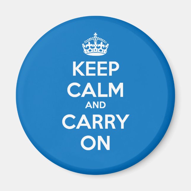 Keep Calm and Carry On Circle Magnet - Blue (Front)