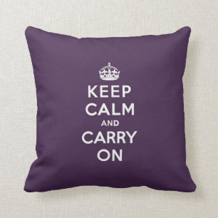 Keep Calm and Carry On Dioxazine Purple Throw Pillow