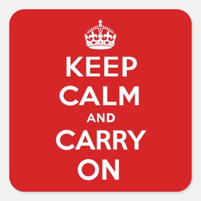 Keep Calm and Carry On English Crown Cool Red Square Sticker (Front)