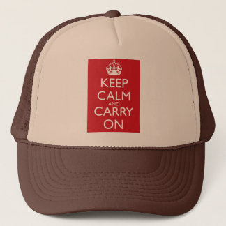Keep Calm And Carry On: Fire Engine Red Trucker Hat