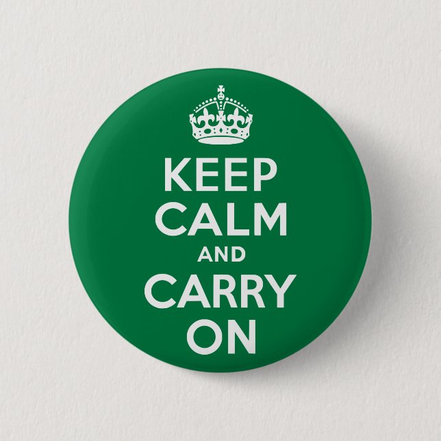 Keep Calm and Carry On Green 2 Inch Round Button (Front)