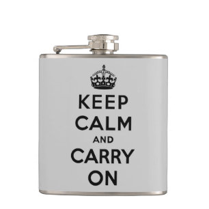 keep calm and carry on -  grey and black hip flask
