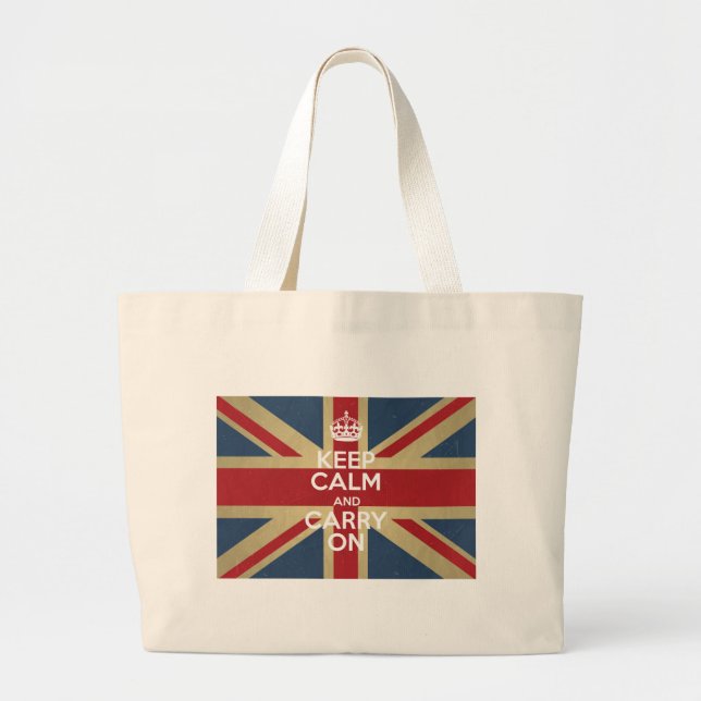 Keep Calm And Carry On Large Tote Bag (Front)