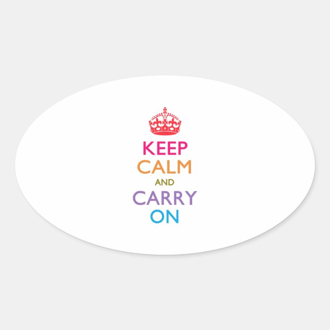 KEEP CALM AND CARRY ON Multicolored Oval Sticker (Front)