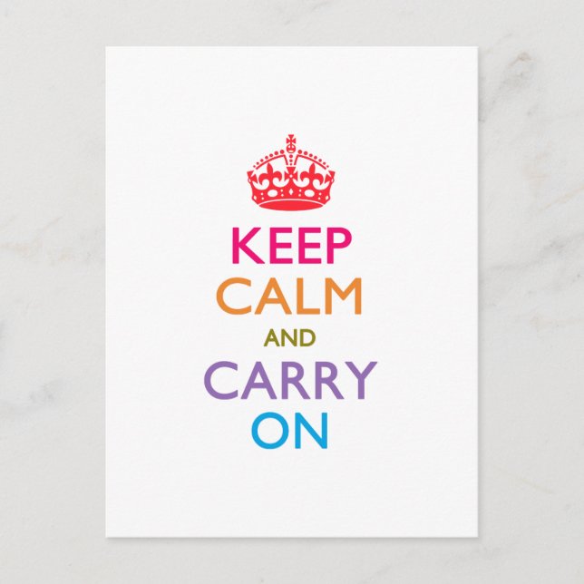 KEEP CALM AND CARRY ON Multicolored Postcard (Front)