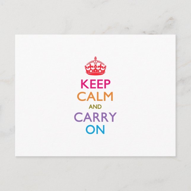 KEEP CALM AND CARRY ON Multicolored Postcard (Front)