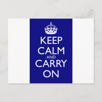 Keep Calm And Carry On: Navy Blue Postcard