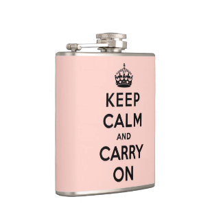 keep calm and carry on - pink and black hip flask