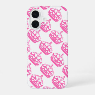 Keep Calm and Carry On Pink Crown on White iPhone 16 Case