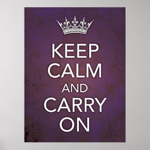Keep Calm and Carry On Purple Grunge Print