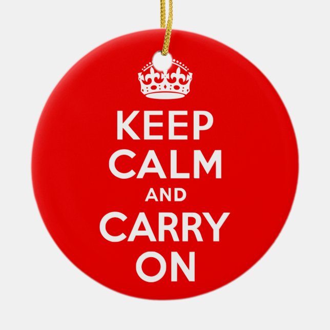 Keep Calm and Carry On Red Ceramic Ornament (Front)