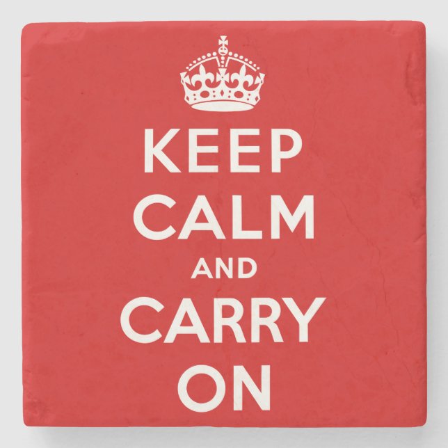 Keep Calm and Carry On (Red Design) Stone Coaster (Front)