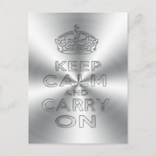 Keep calm and carry on shinning metal craved postcard