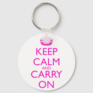 Keep Calm and Carry On Shocking Pink Text Keychain