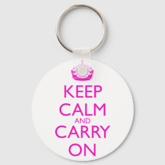 Keep Calm and Carry On Shocking Pink Text Keychain