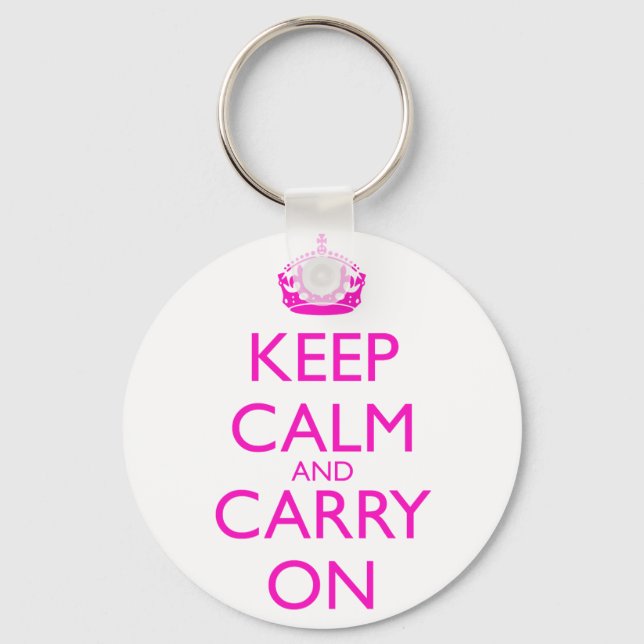 Keep Calm and Carry On Shocking Pink Text Keychain (Front)