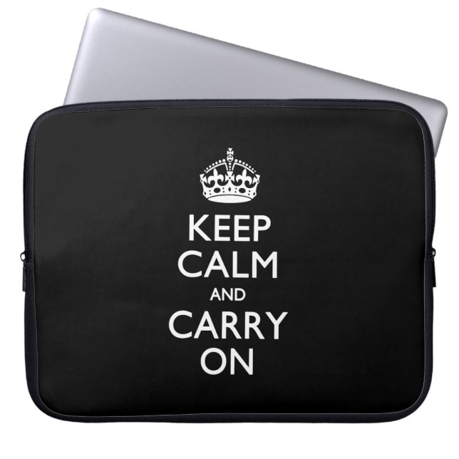 KEEP CALM AND CARRY ON Solid Black Laptop Sleeve (Front)