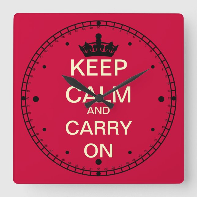Keep Calm And Carry On Square Wall Clock (Front)