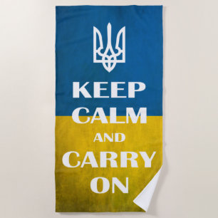 Keep calm and carry on Ukrainian emblem trident Beach Towel