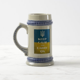 Keep calm and carry on Ukrainian emblem trident  Beer Stein