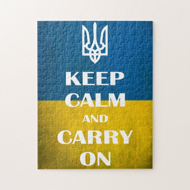 Keep calm and carry on Ukrainian emblem trident  Jigsaw Puzzle (Vertical)