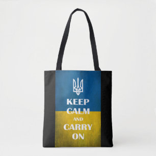 Keep calm and carry on Ukrainian emblem trident Tote Bag