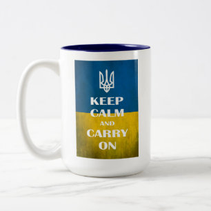 Keep calm and carry on Ukrainian emblem trident Two-Tone Coffee Mug