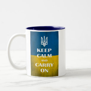 Keep calm and carry on Ukrainian emblem trident Two-Tone Coffee Mug
