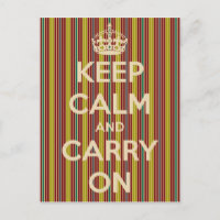 Keep Calm and Carry On Vintage Stripe Postcard