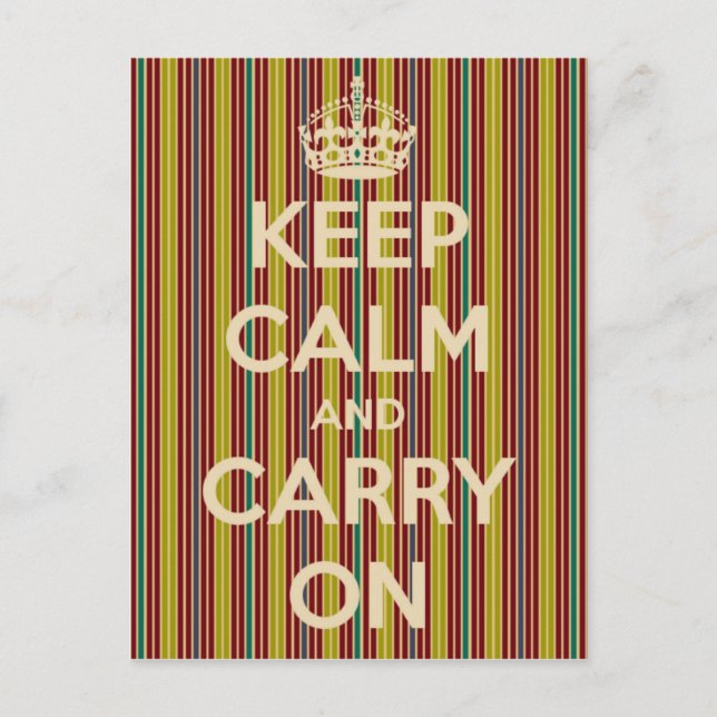 Keep Calm and Carry On Vintage Stripe Postcard (Front)