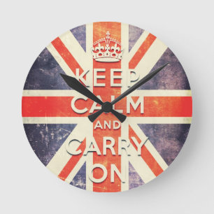 keep calm and carry on vintage Union Jack flag Round Clock