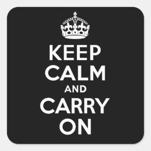 Keep Calm And Carry On. White. Best Price! Square Sticker