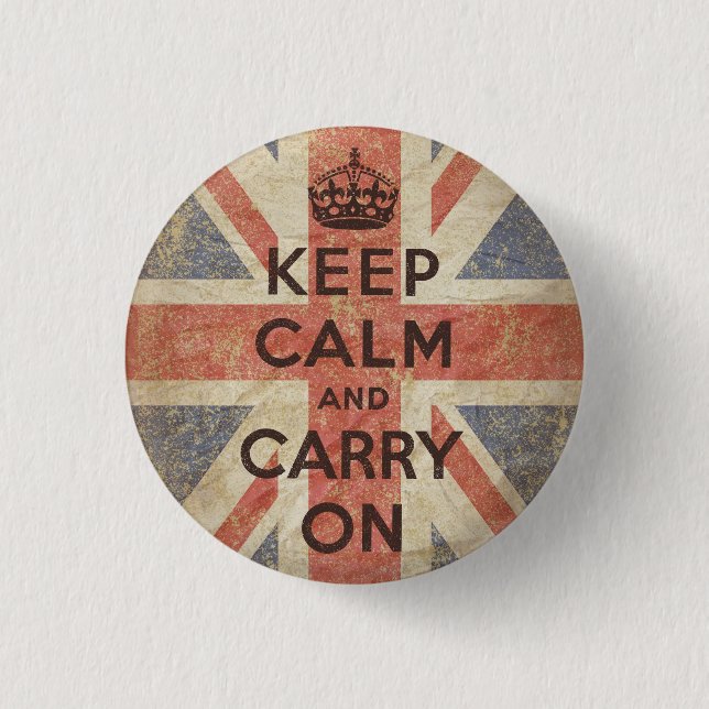 Keep Calm and Carry On with UK Flag 1 Inch Round Button (Front)