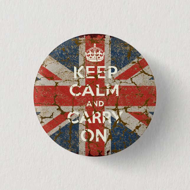 Keep Calm and Carry On with UK  Flag 1 Inch Round Button (Front)