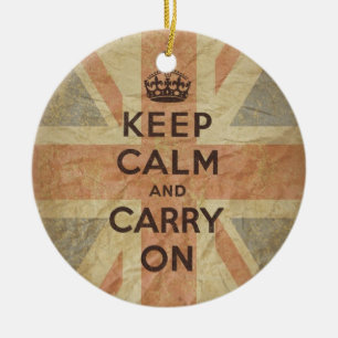 Keep Calm and Carry On with UK Flag Ceramic Ornament