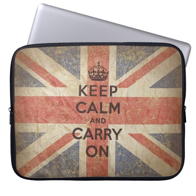 Keep Calm and Carry On with UK Flag Laptop Sleeve (Front)