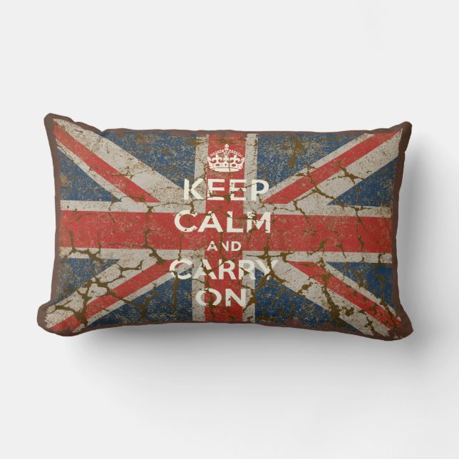 Keep Calm and Carry On with UK  Flag Lumbar Pillow (Front)