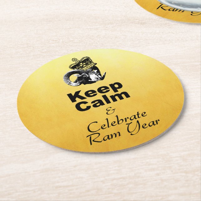 Keep Calm and Celebrate Goat year 2027 rPco Round Paper Coaster (Angled)