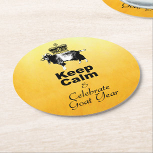 Keep Calm and Celebrate Goat year 2027 rPco Round Paper Coaster