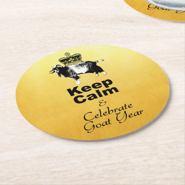 Keep Calm and Celebrate Goat year 2027 rPco Round Paper Coaster (Angled)