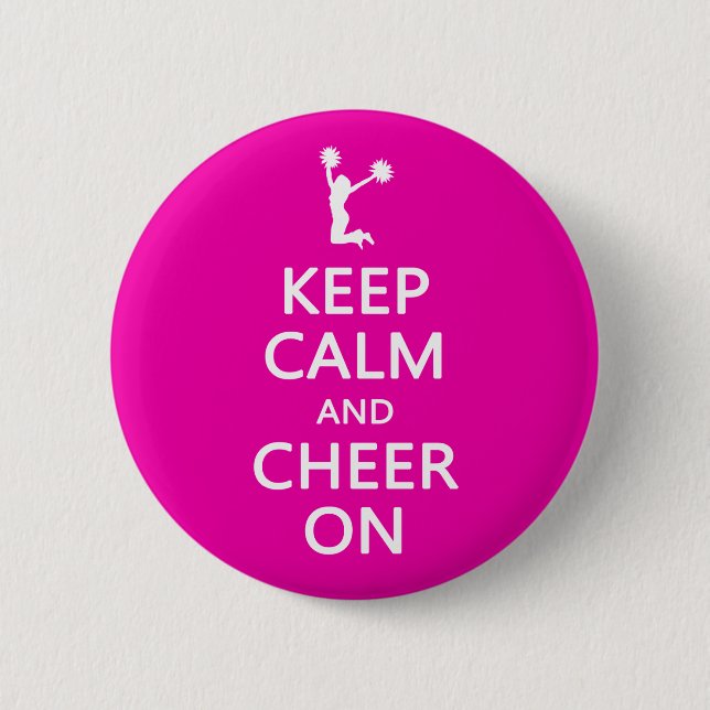 Keep Calm and Cheer On, Cheerleader Pink 2 Inch Round Button (Front)