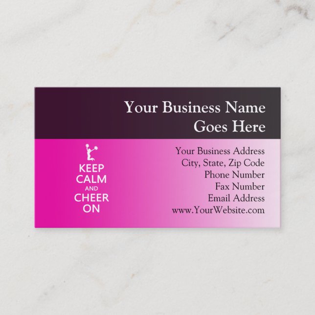 Keep Calm and Cheer On, Cheerleader Pink Business Card (Front)