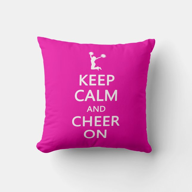Keep Calm and Cheer On, Cheerleader Pink Throw Pillow (Front)