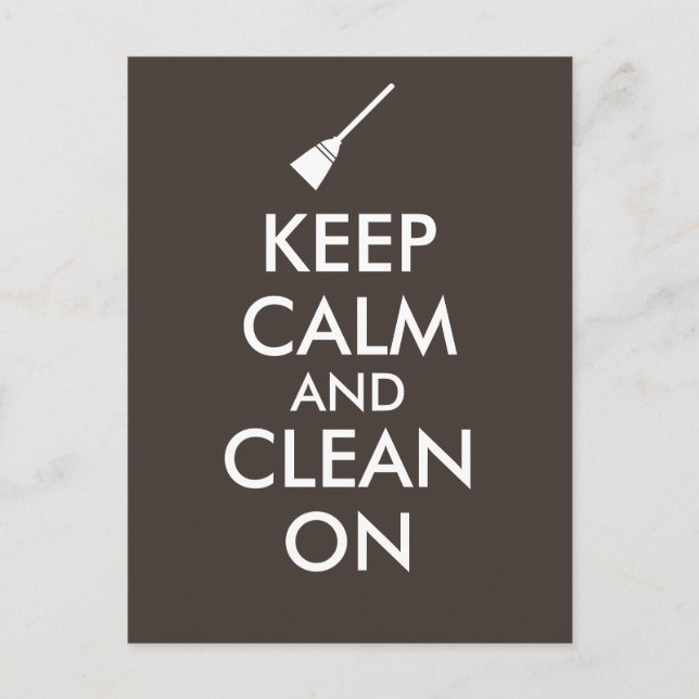 Keep Calm and Clean On Broom Custom Postcard (Front)